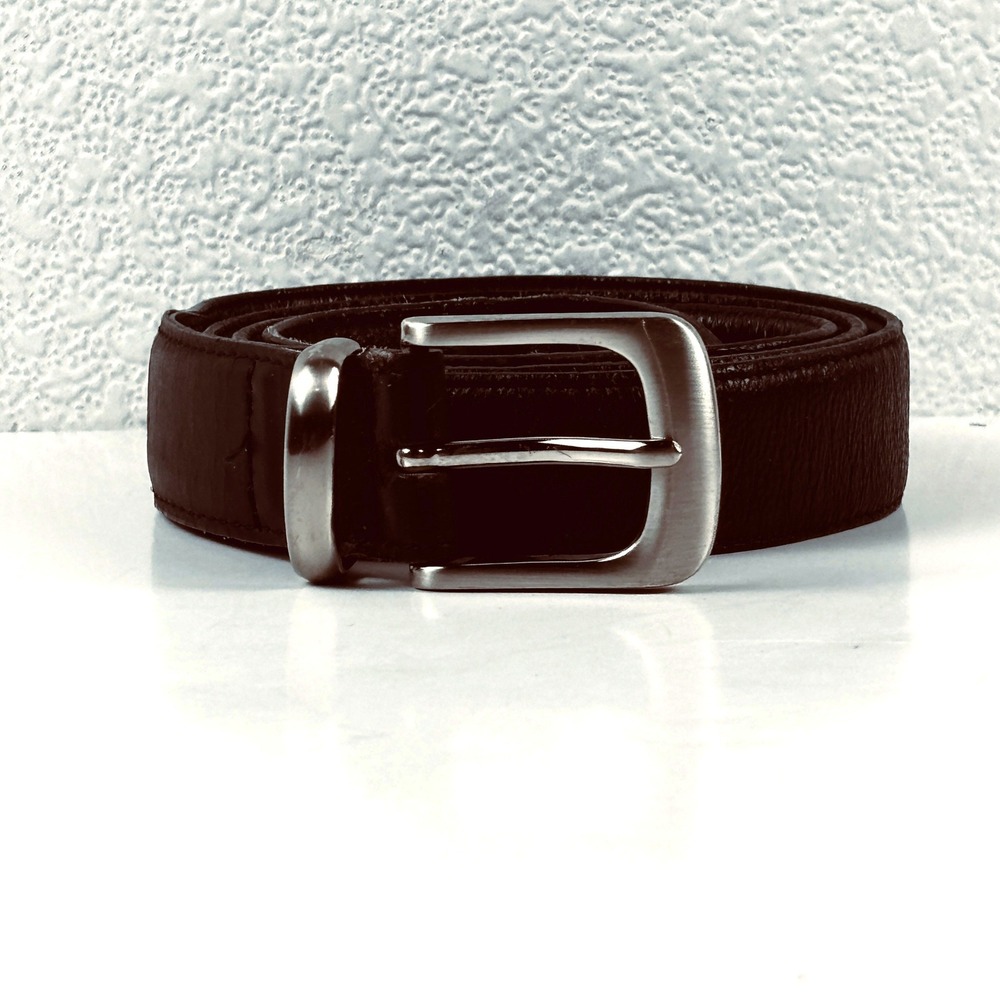 Leather Belt Men 40 Black Silver Buckle Professional Classic Minimalist Gorpcore